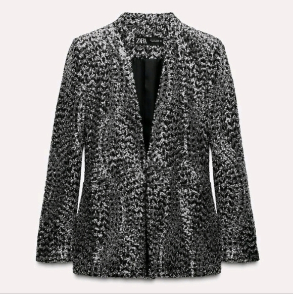 ZARA SEQUIN COLLARLESS BLAZER - Picture 3 of 14